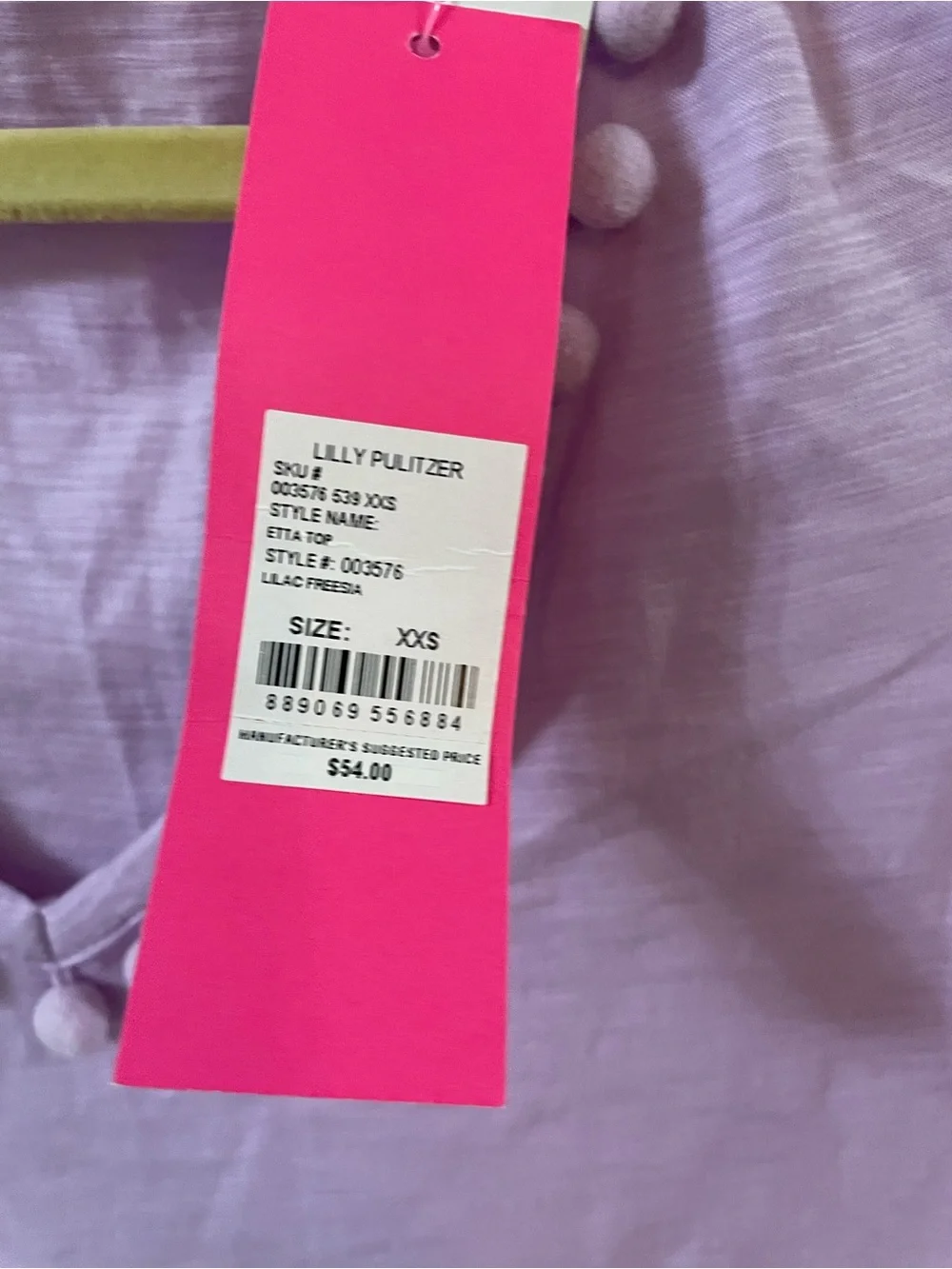 NWT Lilly Pulitzer Lavender Pom-Pom V-Neck Top - Picture 3 of 3